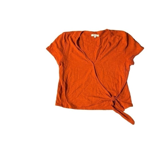 Madewell  Women’s Burnt Orange Tangerine Texture & Thread Wrap-Tie Top Medium - Picture 5 of 14